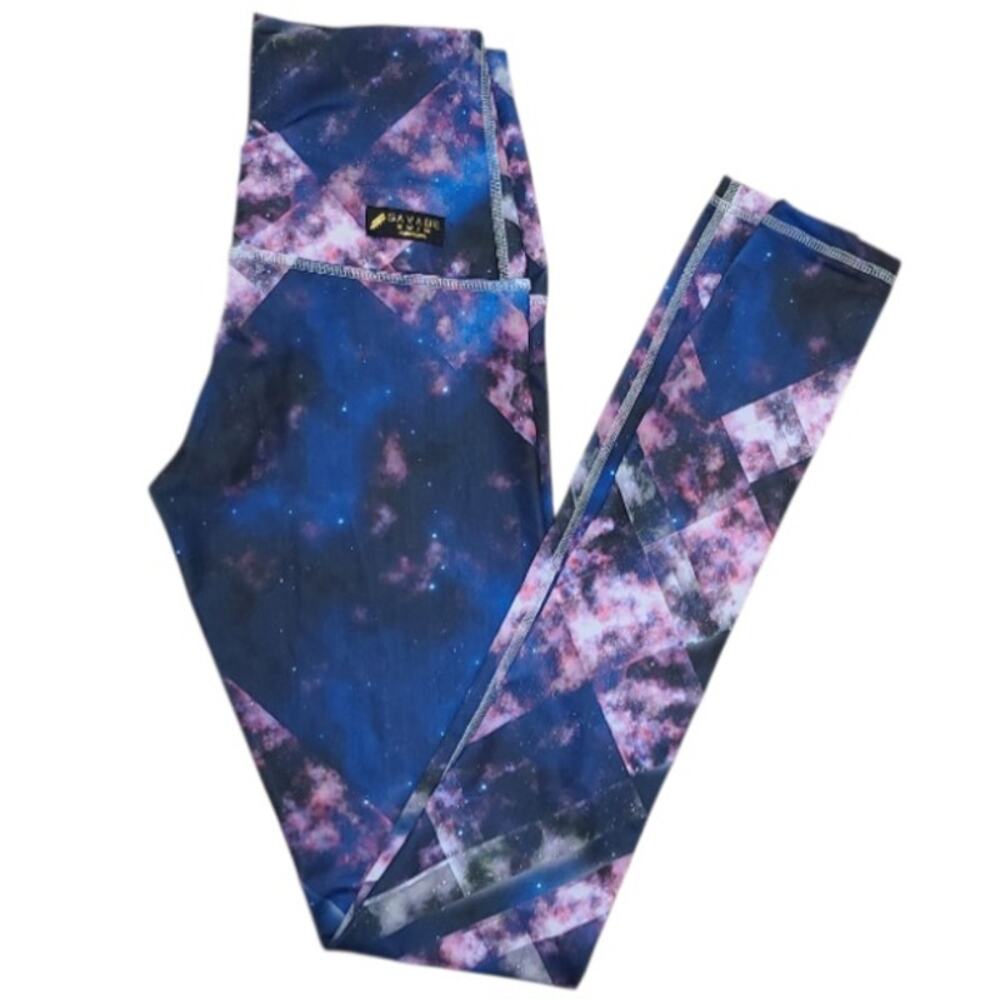 Savage Swim High Rise Leggings M Galaxy Blue Purple Yoga Gym Athleisure USA EUC